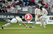 14 May 2018; Faheem Ashraf of Pakistan, right, attempts to run-out WIlliam Porterfield of Ireland, left, during day four of the International Cricket Test match between Ireland and Pakistan at Malahide, in Co. Dublin. Photo by Seb Daly/Sportsfile