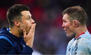 12 May 2018; Leinster senior physiotherapist Karl Denvir and Donnacha Ryan of Racing 92 following the European Rugby Champions Cup Final match between Leinster and Racing 92 at the San Mames Stadium in Bilbao, Spain. Photo by Ramsey Cardy/Sportsfile