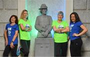 14 May 2018; In attendance at the launch of the 39th running of the SSE Airtricity Dublin Marathon are, from left, Mary Jennings, Lizzie Lee, Mary Nolan Hickey and Caitriona Jennings, alongside the Countess Markievicz Statue at the Houses of the Oireachtas in Dublin 2018, will mark and celebrate female runners, linking with the nationwide commemoration of Vótáil 100. Constance Markievicz, a key campaigner for Irish women’s voting rights, will appear on all finishers medals. Photo by Sam Barnes/Sportsfile