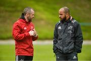 14 May 2018; PJ Wilson, senior strength and conditioning coach, in conversation with Denis Logan, head of athletic performance, during Munster Rugby squad training at the University of Limerick in Limerick. Photo by Diarmuid Greene/Sportsfile