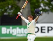 14 May 2018; Kevin O'Brien of Ireland celebrates after scoring a century during day four of the International Cricket Test match between Ireland and Pakistan at Malahide, in Co. Dublin. Photo by Seb Daly/Sportsfile