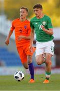14 May 2018; Troy Parrott of Republic of Ireland in action against Bram Franken of Netherlands during the UEFA U17 Championship Quarter-Final match between Netherlands and Republic of Ireland at Proact Stadium in Chesterfield, England. Photo by Malcolm Couzens/Sportsfile