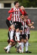 14 May 2018; Darren Cole of Derry City, centre, celebrates after scoring his side's first goal during the SSE Airtricity League Premier Division match between Derry City and Dundalk at the Brandywell Stadium in Derry. Photo by Oliver McVeigh/Sportsfile
