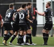 14 May 2018; Brian Gartland of Dundalk, centre, celebrates with team mates after scoring his side's first goal during the SSE Airtricity League Premier Division match between Derry City and Dundalk at the Brandywell Stadium in Derry. Photo by Oliver McVeigh/Sportsfile