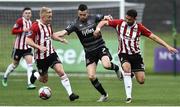 14 May 2018; Michael Duffy of Dundalk in action against Nicky Low left, and Darren Cole of Derry City during the SSE Airtricity League Premier Division match between Derry City and Dundalk at the Brandywell Stadium in Derry. Photo by Oliver McVeigh/Sportsfile