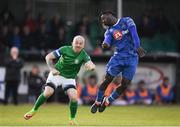 14 May 2018; Stanley Aborah of Waterford in action against Gary McCabe of Bray Wanderers during the SSE Airtricity League Premier Division match between Bray Wanderers and Waterford at the Carlisle Grounds in Bray, Wicklow. Photo by Eóin Noonan/Sportsfile
