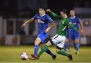 14 May 2018; Dylan Barnett of Waterford is tackled by Daniel McKenna of Bray Wanderers during the SSE Airtricity League Premier Division match between Bray Wanderers and Waterford at the Carlisle Grounds in Bray, Wicklow. Photo by Eóin Noonan/Sportsfile
