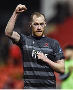 14 May 2018; Chris Sheilds of Dundalk celebrates after the SSE Airtricity League Premier Division match between Derry City and Dundalk at the Brandywell Stadium in Derry. Photo by Oliver McVeigh/Sportsfile