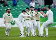 15 May 2018; Ed Joyce of Ireland, third left, celebrates with team-mates after catching out Haris Sohail of Pakistan, off of a Boyd Rankin, right, delivery, during day five of the International Cricket Test match between Ireland and Pakistan at Malahide, in Co. Dublin. Photo by Seb Daly/Sportsfile