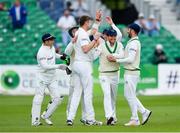 15 May 2018; Ed Joyce of Ireland, second right, celebrates with team-mates after catching out Haris Sohail of Pakistan, off of a Boyd Rankin, centre, delivery, during day five of the International Cricket Test match between Ireland and Pakistan at Malahide, in Co. Dublin. Photo by Seb Daly/Sportsfile