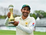 15 May 2018; Pakistan captain Sarfraz Ahmed with the Brighto trophy following his side's victory on day five of the International Cricket Test match between Ireland and Pakistan at Malahide, in Co. Dublin. Photo by Seb Daly/Sportsfile