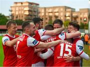 15 May 2018; Dean Clarke of St Patrick's Athletic is congratulated by team mates after scoring his side's first goal during the SSE Airtricity League Premier Division match between St Patrick's Athletic and Sligo Rovers at Richmond Park in Dublin. Photo by David Fitzgerald/Sportsfile