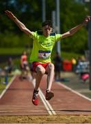 16 May 2018; Leo Sweeney of Naas CC, Co Kildare, competing in the Junior Boys Long Jump event during Day One of the Irish Life Health Leinster Schools Track and Field Championships at Morton Stadium, Swords Rd, in Santry, Dublin.   Photo by Piaras Ó Mídheach/Sportsfile