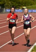 16 May 2018; Faye Dervan of Wesley College, Dublin, left, and Niamh McDonald of Heywood CS, Laois, competing in the U16 Girls Mile event during Day One of the Irish Life Health Leinster Schools Track and Field Championships at Morton Stadium, Swords Rd, in Santry, Dublin. Photo by Piaras Ó Mídheach/Sportsfile