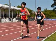 16 May 2018; Andrew Brennan of Temple Carrig, Wicklow, and Sean Óg Mac Seoin of Castleknock CC, Dublin, competing in the Junior Boys 1,500m event during Day One of the Irish Life Health Leinster Schools Track and Field Championships at Morton Stadium, Swords Rd, in Santry, Dublin. Photo by Piaras Ó Mídheach/Sportsfile