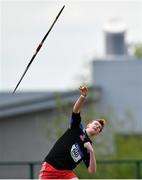 17 May 2018; Aaron Hughes of St Louis CS Kiltimagh, competing in the Inter Boys Javelin event during the Irish Life Health Connacht Schools Track and Field event at Athlone I.T., Athlone, Co. Westmeath. Photo by Harry Murphy/Sportsfile