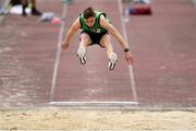 17 May 2018; Dieter Jaeger of Davitt College Castlebar, Co. Mayo, competing in the Interboys Long Jump event during the Irish Life Health Connacht Schools Track and Field event at Athlone I.T., Athlone, Co. Westmeath. Photo by Harry Murphy/Sportsfile