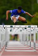 17 May 2018; Samuel Ukaga of St Brigids College, Loughrea, Co. Galway, competing in the Inter Boys 100m Hurdles event during the Irish Life Health Connacht Schools Track and Field event at Athlone I.T., Athlone, Co. Westmeath. Photo by Harry Murphy/Sportsfile