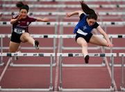 17 May 2018; Aoibhe Deeley of St Killians New Inn, Co. Galway, left, and Saoirse Wynn of Abbey CC, Boyle, Co. Roscommon, competing in the Inter Girls 80m Hurdles event during the Irish Life Health Connacht Schools Track and Field event at Athlone I.T., Athlone, Co. Westmeath. Photo by Harry Murphy/Sportsfile