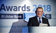 17 May 2018; Norman Ginnelly, Head of Restructuring & Recoveries for Ulster Bank, speaking at the Ulster Bank League Awards 2018 at the Aviva Stadium in Dublin. Irish rugby head coach Joe Schmidt was in attendance to present the awards to the best rugby players and coaches across all divisions of the Ulster Bank League.  Photo by Sam Barnes/Sportsfile