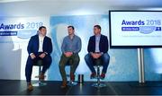 17 May 2018; Ulster Bank Rugby Ambassador, Alan Quinlan, right, with former Irish internationals Mike Ross, left, & Denis Hurley, centre, take part in a Q&A panel discussion with MC Damien O'Meara during the Ulster Bank League Awards at the Aviva Stadium in Dublin. Photo by Sam Barnes/Sportsfile