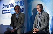 17 May 2018; Ireland head coach Joe Schmidt, right, takes part in a Q&A discussion with MC Damien O'Meara during the Ulster Bank League Awards at the Aviva Stadium in Dublin. Photo by Sam Barnes/Sportsfile