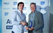 17 May 2018; Dan McEvoy of Lansdowne FC, Co Dublin, is presented with the award for Ulster Bank #UBLTry of the Year Award by Ireland rugby head coach Joe Schmidt during the Ulster Bank League Awards at the Aviva Stadium in Dublin. Photo by Sam Barnes/Sportsfile