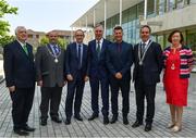 18 May 2018; From left, FAI President Tony Fitzgerald, Acting Deputy Lord Mayor and Councillor Thomas Moloney, Republic of Ireland manager Martin O’Neill, FAI CEO John Delaney, Republic of Ireland Women's head coach Colin Bell, County Lord Mayor Councillor Declan Hurley and Divisonal Manager for Cork County Council (West) Clodagh Henehan pictured at 2018 Football Association of Ireland's Festival of Football and AGM Launch at Vertigo, County Hall, Co Cork. Photo by Harry Murphy/Sportsfile