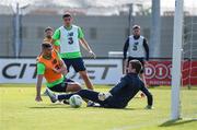 18 May 2018; Conor O'Malley saves from Jonathan Walters during Republic of Ireland squad training at the FAI National Training Centre in Abbotstown, Dublin. Photo by Stephen McCarthy/Sportsfile