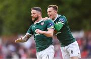 18 May 2018; Rory Patterson of Derry celebrates after scoring his side's first goal with team mate Rory Hale during the SSE Airtricity League Premier Division match between St Patrick's Athletic and Derry City at Richmond Park in Dublin. Photo by David Fitzgerald/Sportsfile