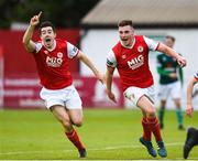 18 May 2018; Kevin Toner of St Patrick's Athletic, right, celebrates after scoring his side's third goal with team mate Lee Desmond during the SSE Airtricity League Premier Division match between St Patrick's Athletic and Derry City at Richmond Park in Dublin. Photo by David Fitzgerald/Sportsfile