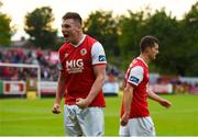 18 May 2018; Kevin Toner of St Patrick's Athletic celebrates after scoring his side's third goal during the SSE Airtricity League Premier Division match between St Patrick's Athletic and Derry City at Richmond Park in Dublin. Photo by David Fitzgerald/Sportsfile