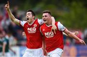 18 May 2018; Kevin Toner of St Patrick's Athletic, right, celebrates after scoring his side's third goal with team mate Lee Desmond during the SSE Airtricity League Premier Division match between St Patrick's Athletic and Derry City at Richmond Park in Dublin. Photo by David Fitzgerald/Sportsfile