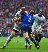 12 May 2018; Donnacha Ryan of Racing 92 is tackled by Sean Cronin of Leinster during the European Rugby Champions Cup Final match between Leinster and Racing 92 at the San Mames Stadium in Bilbao, Spain. Photo by Brendan Moran/Sportsfile