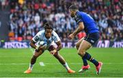 12 May 2018; Teddy Thomas of Racing 92 in action against Rob Kearney of Leinster during the European Rugby Champions Cup Final match between Leinster and Racing 92 at the San Mames Stadium in Bilbao, Spain. Photo by Brendan Moran/Sportsfile