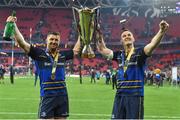 12 May 2018; Rob Kearney, left, and Jonathan Sexton of Leinster celebrate with the cup after the European Rugby Champions Cup Final match between Leinster and Racing 92 at the San Mames Stadium in Bilbao, Spain. Photo by Brendan Moran/Sportsfile
