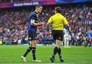 12 May 2018; Jonathan Sexton of Leinster speaks to touch judge JP Doyle during the European Rugby Champions Cup Final match between Leinster and Racing 92 at the San Mames Stadium in Bilbao, Spain. Photo by Brendan Moran/Sportsfile