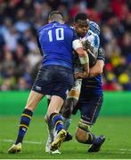 12 May 2018; Virimi Vakatawa of Racing 92 is tackled by Jonathan Sexton and Scott Fardy of Leinster during the European Rugby Champions Cup Final match between Leinster and Racing 92 at the San Mames Stadium in Bilbao, Spain. Photo by Brendan Moran/Sportsfile