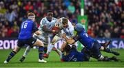 12 May 2018; Louis Dupichot of Racing 92 is tackled by James Ryan and Scott Fardy of Leinster during the European Rugby Champions Cup Final match between Leinster and Racing 92 at the San Mames Stadium in Bilbao, Spain. Photo by Brendan Moran/Sportsfile
