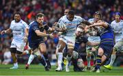 12 May 2018; Virimi Vakatawa of Racing 92 is tackled by Dan Leavy and Jonathan Sexton of Leinster during the European Rugby Champions Cup Final match between Leinster and Racing 92 at the San Mames Stadium in Bilbao, Spain. Photo by Brendan Moran/Sportsfile