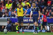 12 May 2018; Ross Byrne of Leinster watches team-mate Jonathan Sexton prepare to kick a penalty during the European Rugby Champions Cup Final match between Leinster and Racing 92 at the San Mames Stadium in Bilbao, Spain. Photo by Brendan Moran/Sportsfile