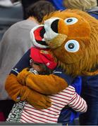 12 May 2018; Leo The Lion interacts with fans during the European Rugby Champions Cup Final match between Leinster and Racing 92 at the San Mames Stadium in Bilbao, Spain. Photo by Brendan Moran/Sportsfile