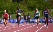 19 May 2018; Eventual winner, Rhasidat Adeleke of Presentation Terenure, Dublin, second left, and eventual second place Patience Jumbo-Gula of St Vincent's Dundalk, Co Louth, right, competing in the Inter Girls 100m during Day Two of the Irish Life Health Leinster Schools Track and Field Championships at Morton Stadium in Santry, Dublin. Photo by David Fitzgerald/Sportsfile
