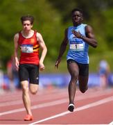 19 May 2018; Israel Olatende of St Mary's Dundalk, Co Louth, right, on his way to winning the Inter Boys 100m during Day Two of the Irish Life Health Leinster Schools Track and Field Championships at Morton Stadium in Santry, Dublin. Photo by David Fitzgerald/Sportsfile