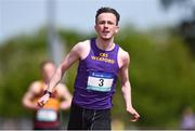 19 May 2018; David McDonald of CBS Wexford, Co Wexford, crosses the line to win the Senior Boys 100m during Day Two of the Irish Life Health Leinster Schools Track and Field Championships at Morton Stadium in Santry, Dublin. Photo by David Fitzgerald/Sportsfile