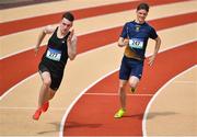 19 May 2018; Seán McCarthy, left, of John The Baptist C S, Co. Limerick, and Dave McInerney of Hamilton HS Bandon, Co. Cork, competing in the Senior Boys 200m event at the Irish Life Health Munster Schools Track and Field Championships at Crageens in Castleisland, Co Kerry. Photo by Harry Murphy/Sportsfile