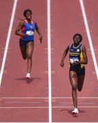 19 May 2018; Rhasidat Adeleke of Presentation Terenure, Co Dublin, right, on her way to winning the Inter Girls 200m ahead of second place Patience Jumbo-Gula of St Vincent's Dundalk, Co Louth, during Day Two of the Irish Life Health Leinster Schools Track and Field Championships at Morton Stadium in Santry, Dublin. Photo by David Fitzgerald/Sportsfile