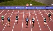 19 May 2018; A general view of the home straight during the Senior Girls 200m during Day Two of the Irish Life Health Leinster Schools Track and Field Championships at Morton Stadium in Santry, Dublin. Photo by David Fitzgerald/Sportsfile