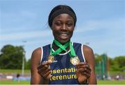 19 May 2018; Rhasidat Adeleke of Presentation Terenure, Co Dublin, with her gold medals for both the Inter Girls 100m and 200m races during Day Two of the Irish Life Health Leinster Schools Track and Field Championships at Morton Stadium in Santry, Dublin. Photo by David Fitzgerald/Sportsfile