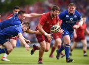 19 May 2018; Rhys Marshall of Munster makes a break despite the attention of Leinster players, from left, Jack Conan, Luke McGrath and Tadhg Furlong during the Guinness PRO14 semi-final match between Leinster and Munster at the RDS Arena in Dublin. Photo by Stephen McCarthy/Sportsfile